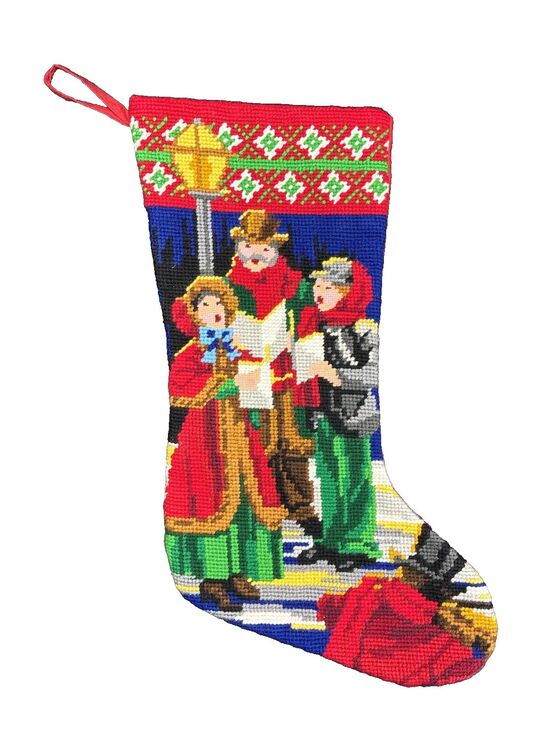 Unbranded Other - Vintage Needlepoint Cross Stitch Christmas Stocking Carolers Victorian Caroling